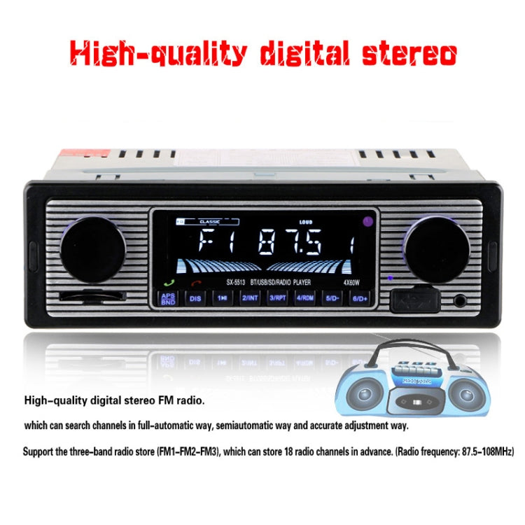 SX-5513 Car Stereo Radio MP3 Audio Player Support Bluetooth Hand-free Calling / FM / USB / SD (Not Included Any Memory Card)