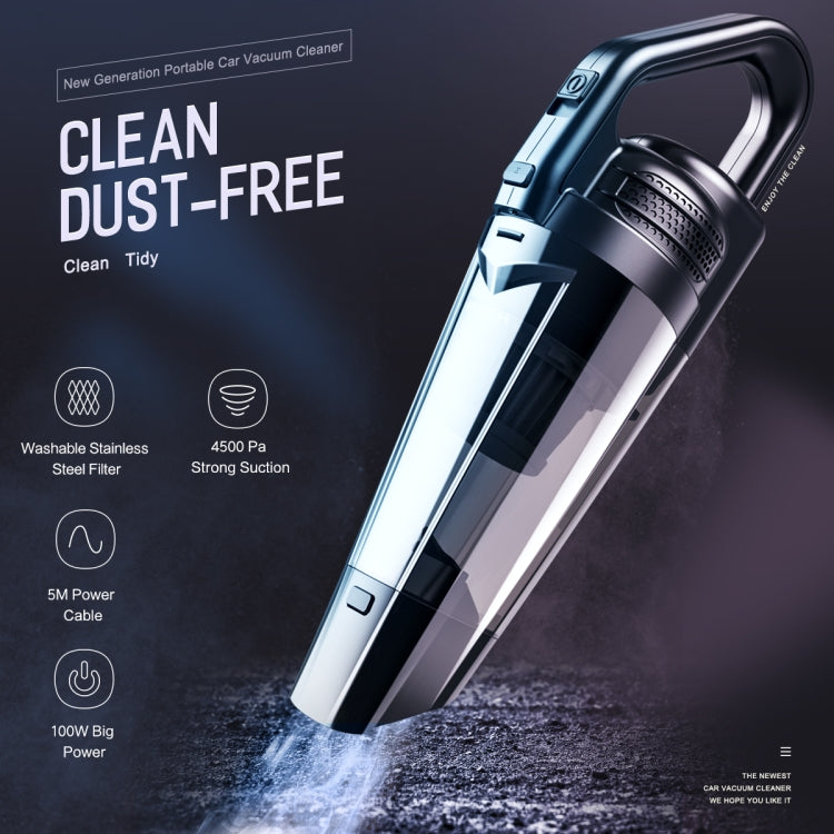 ROCK 100W 4500Pa Strong Suction Portable Car Vacuum Cleaner with LED Light, Cable Length: 5m, DC 12V