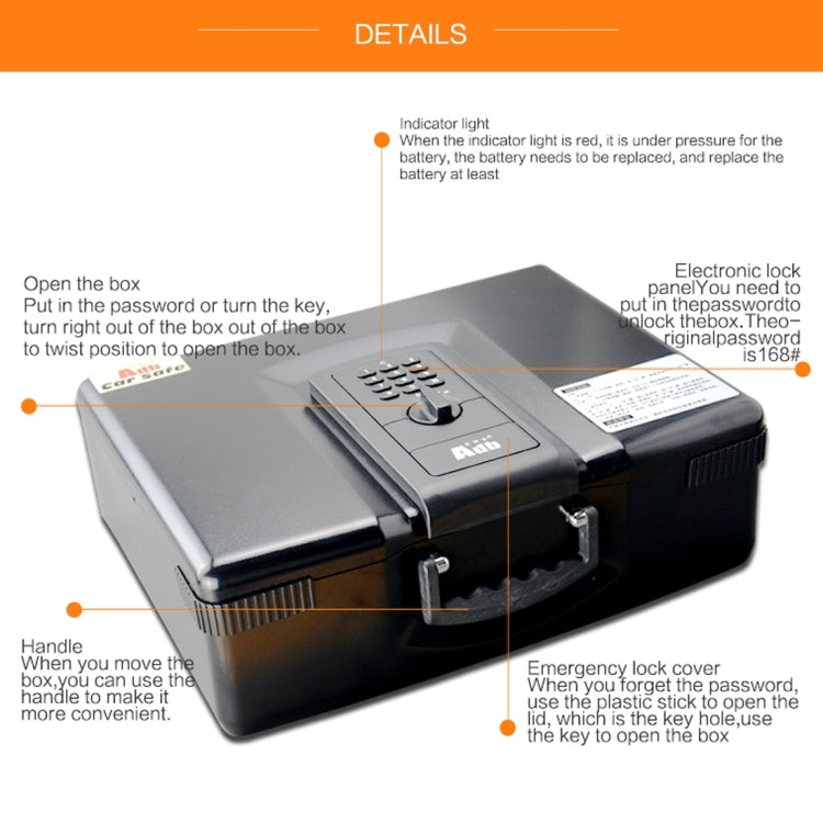 ADB-928 Portable Multi-functional Electronic Safe Storage Steel Plate Keyword + Rotation Button Box with Emergency Key