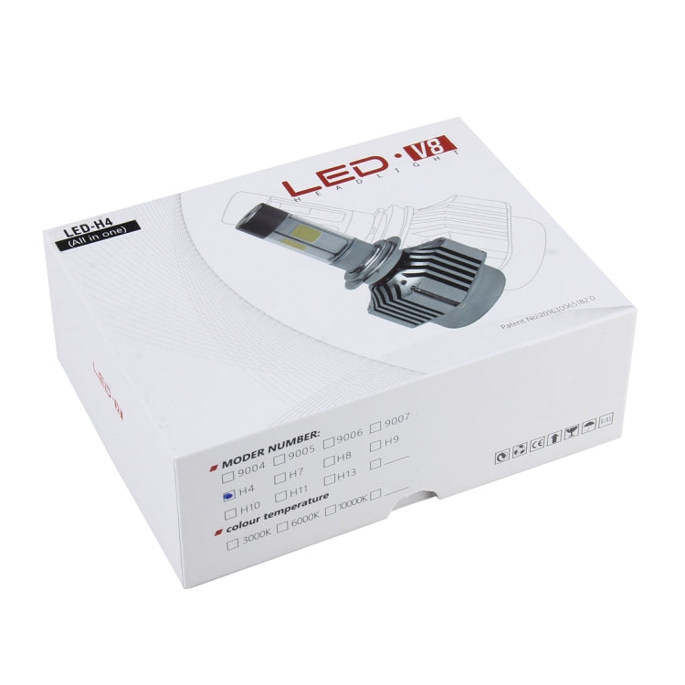 2 PCS WEIYAO V8 H4 36W 4800LM 6000K White Light Car 4 COB LEDs Headlight Kit, DC 12-24V