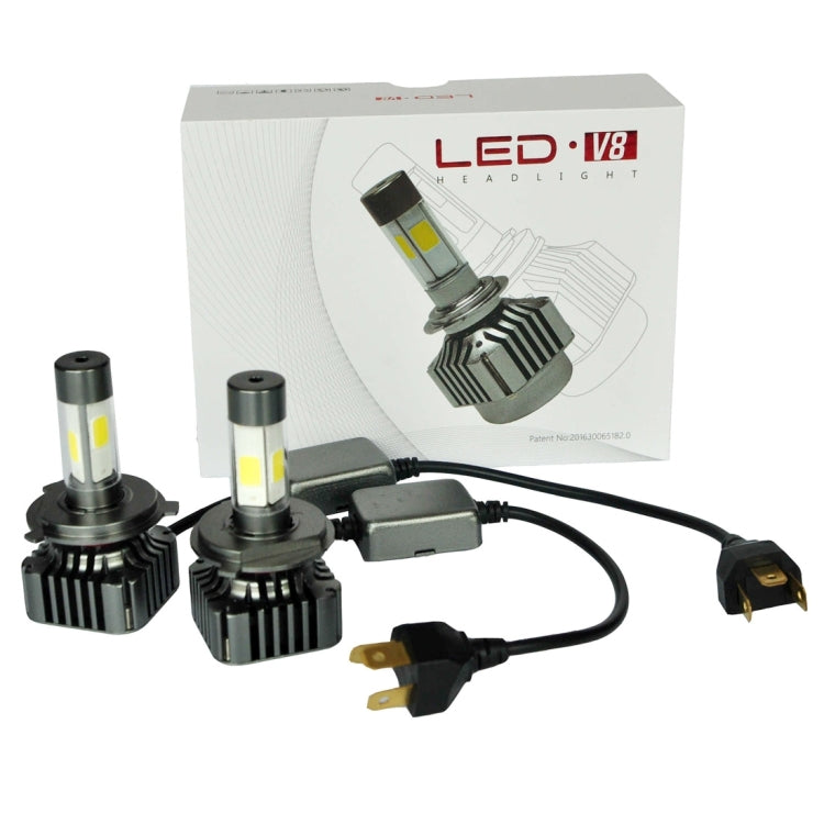 2 PCS WEIYAO V8s H4 40W 9600LM 6000K White Light Car 4 COB LEDs Headlight Kit, DC 12-24V(Black)