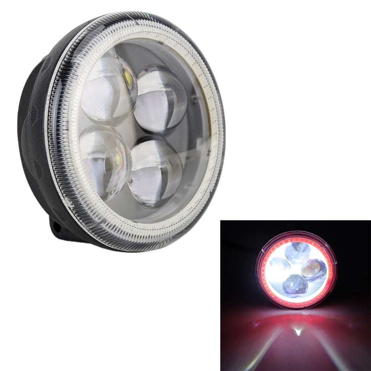 10W 6000K 800LM 4 LED White Motorcycle Headlight Lamp with Red Angle Eye Lamp, DC 9-36V