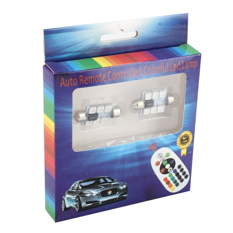 2 PCS Colorful 36MM Bicuspid Remote Control Car Dome Lamp LED Reading Light with 6 LED Lights