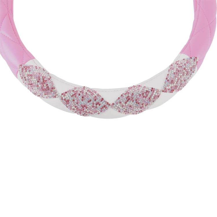 The Color Pink + White Leather Car Steering Wheel Cover Sets Four Seasons General with Diamond