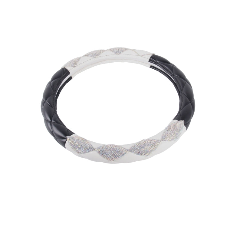 The Color Black And White Leather Car Steering Wheel Cover Sets Four Seasons General With Diamond