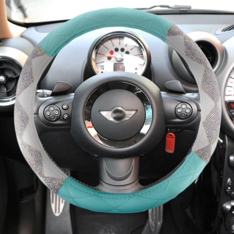 The Color Green And White Leather Car Steering Wheel Cover Sets Four Seasons General With Diamond