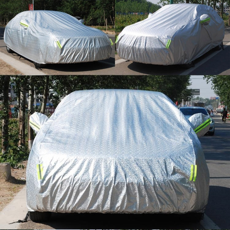 Aluminum Film PEVA Cotton Wool Anti-Dust Waterproof Sunproof Anti-frozen Anti-scratch Heat Dissipation SUV Car Cover with Warning Strips, Fits Cars up 5.1m(199 inch) in Length