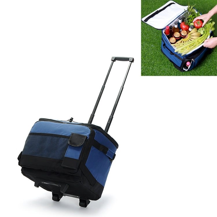 Car Auto Outdoor 40L Portable Multi-function Insulation Refrigerating Fresh Storage Organize Bag with Rod and Wheel for Travel Delivery Picnic