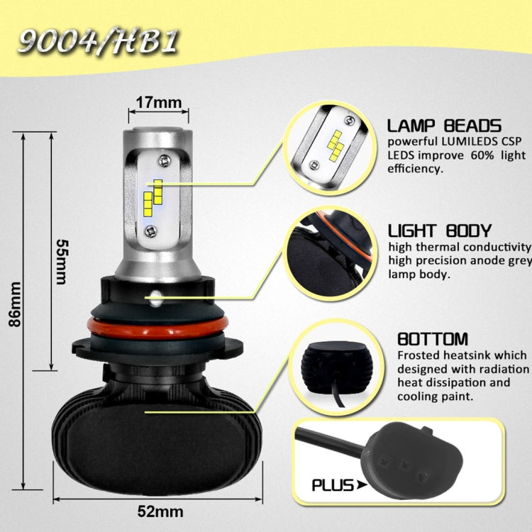 2 PCS 9004 IP65 Waterproof White Light 12 CSP LED Car Headlight Bulb,  9-36V / 18W, 6000K / 2000LM
