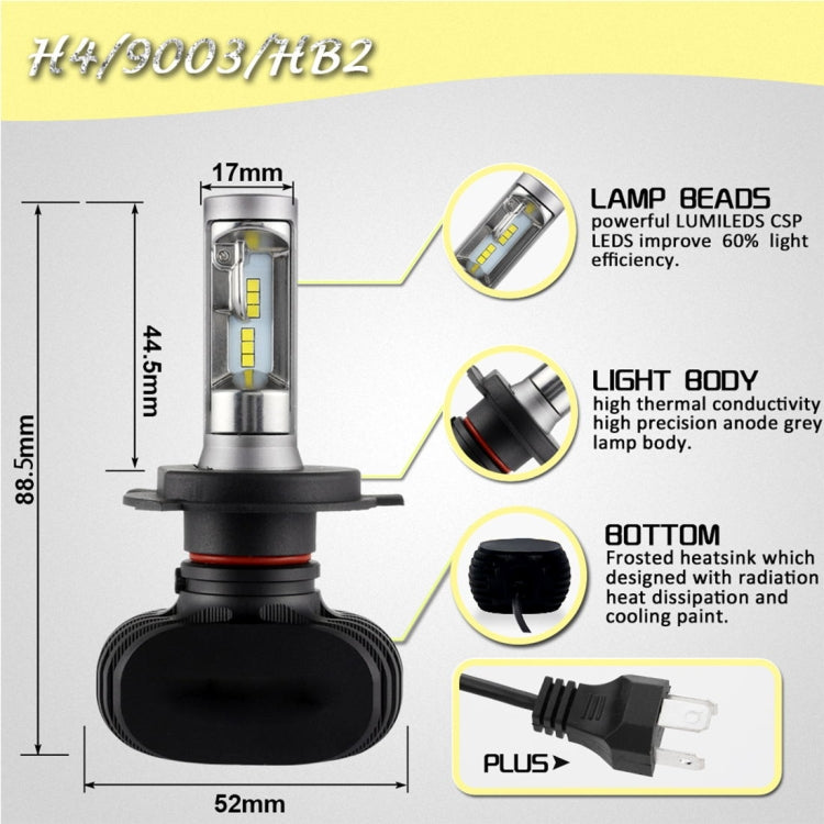 2 PCS H4 IP65 Waterproof White Light 12 CSP LED Car Headlight Bulb,  9-36V / 18W, 6000K / 2000LM