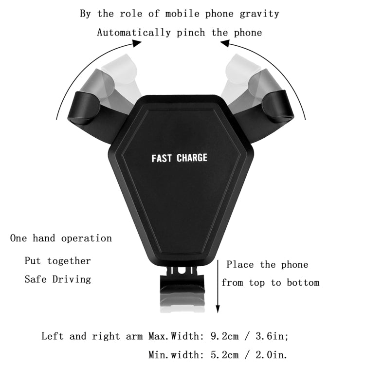 N5 9V 1.1A Output Bull Head Shape Vertical Car Air Outlet Vent Fast Wireless Charger, For iPhone, Galaxy, Sony, Lenovo, HTC, Huawei, and other Smartphones(Black)