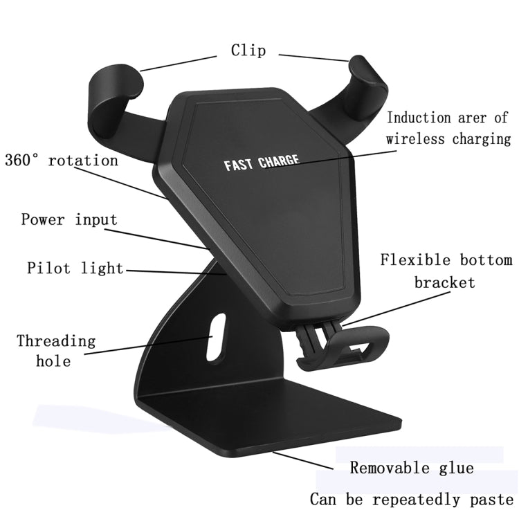 N5 9V 1.1A Output 360 Degree Rotation Head Shape Removable Glue Holder Car Air Outlet Vent Fast Wireless Charger, For iPhone, Galaxy, Sony, Lenovo, HTC, Huawei, and other Smartphones(Black)