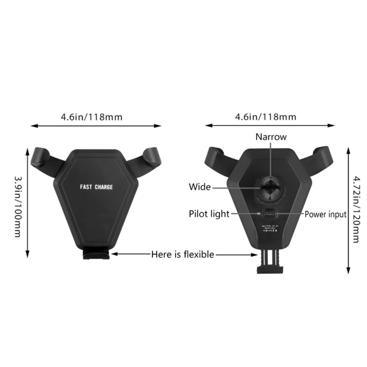 N5 9V 1.1A Output 360 Degree Rotation Head Shape Removable Glue Holder Car Air Outlet Vent Fast Wireless Charger, For iPhone, Galaxy, Sony, Lenovo, HTC, Huawei, and other Smartphones(Black)