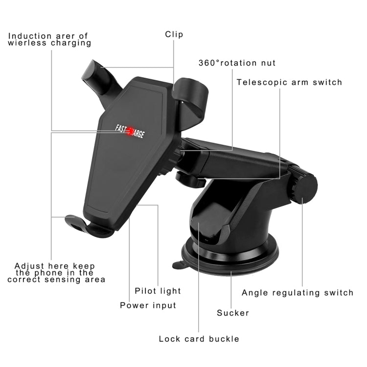 N5 9V 1.1A Output 360 Degree Rotation Head Shape Sticky Bracket Vertical Car Air Outlet Vent Fast Wireless Charger, For iPhone, Galaxy, Sony, Lenovo, HTC, Huawei, and other Smartphones(Black)