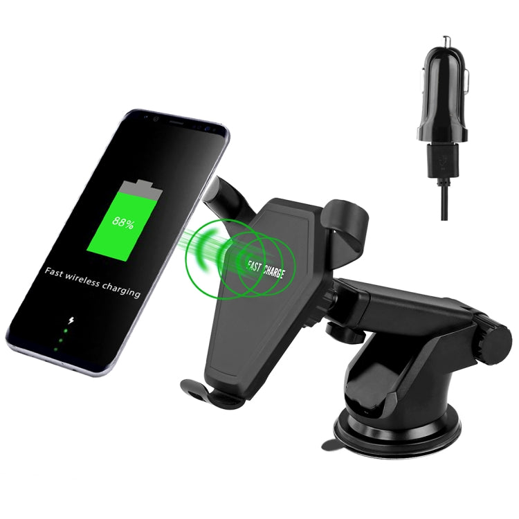 N5 9V 1.1A Output 360 Degree Rotation Head Shape Sticky Bracket Vertical Car Air Outlet Vent Fast Wireless Charger, For iPhone, Galaxy, Sony, Lenovo, HTC, Huawei, and other Smartphones(Black)