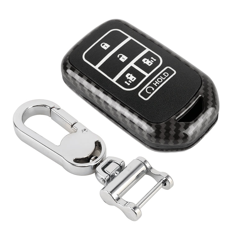 Carbon Fiber Texture Car Key Protective Cover for Honda English 4-button Electric Door