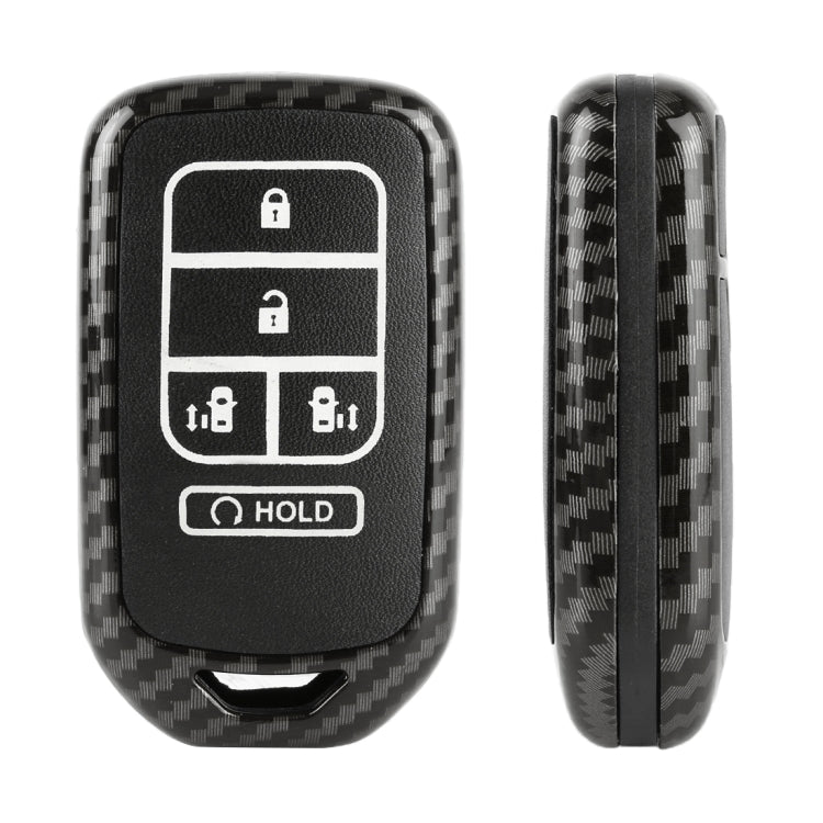 Carbon Fiber Texture Car Key Protective Cover for Honda English 4-button Electric Door