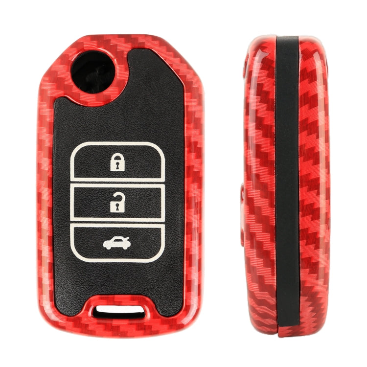 Carbon Fiber Texture Car Key Protective Cover for Honda Folding 3-button