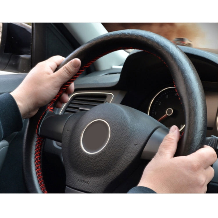 MILI Four Seasons Genuine Leather Hand-stitched Car Adaptation Steering Wheel Cover for 38cm Steering Wheel(Black)