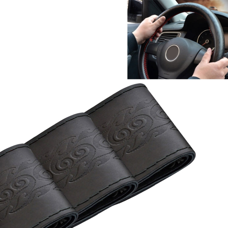 MILI Four Seasons Genuine Leather Hand-stitched Car Adaptation Steering Wheel Cover for 38cm Steering Wheel(Black)