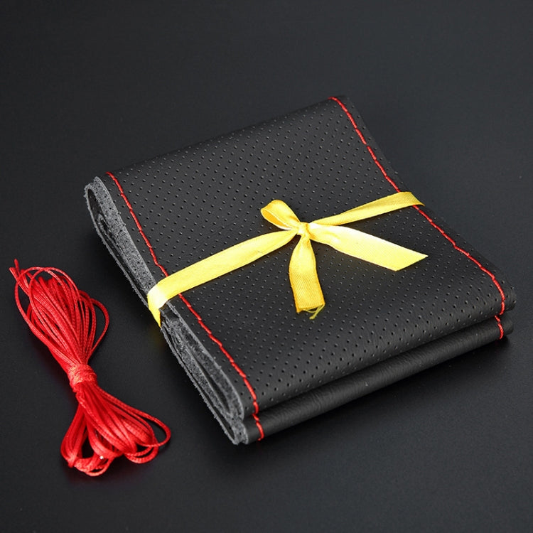 Four Seasons Genuine Leather Hand-stitched Car Adaptation Steering Wheel Cover for 38cm Steering Wheel