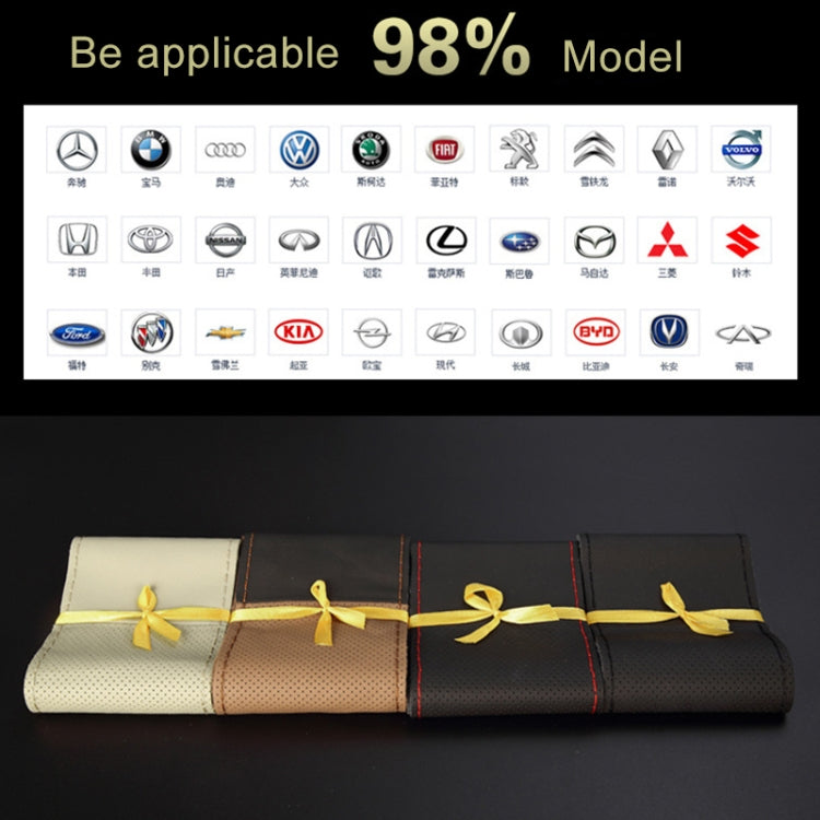 Four Seasons Genuine Leather Hand-stitched Car Adaptation Steering Wheel Cover for 38cm Steering Wheel