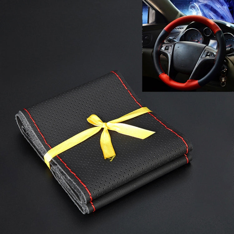 Four Seasons Genuine Leather Hand-stitched Car Adaptation Steering Wheel Cover for 38cm Steering Wheel