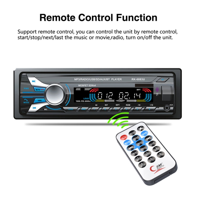 RK-6883U Single Din Car Audio FM Radio Stereo Receiver Bluetooth MP3 Player, Support USB / SD Card / AUX, with Detachable Panel