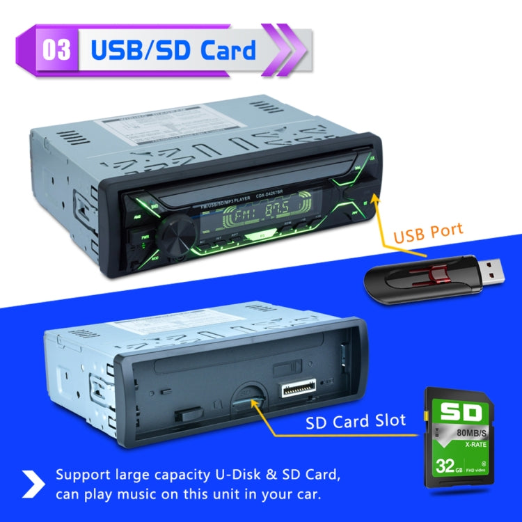 D4267 Single Din Car Audio FM Radio Stereo Receiver Bluetooth Call Music MP3 Player, Supprot USB / SD Card / AUX, with Remote Control