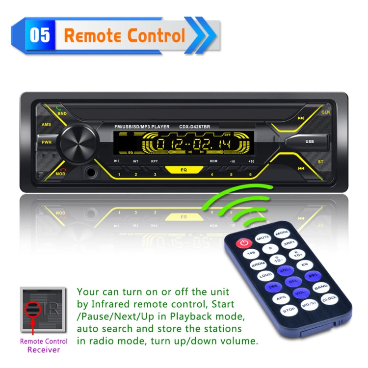 D4267 Single Din Car Audio FM Radio Stereo Receiver Bluetooth Call Music MP3 Player, Supprot USB / SD Card / AUX, with Remote Control