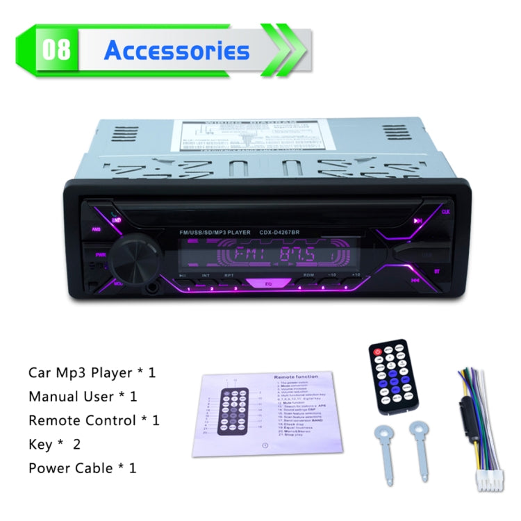 D4267 Single Din Car Audio FM Radio Stereo Receiver Bluetooth Call Music MP3 Player, Supprot USB / SD Card / AUX, with Remote Control