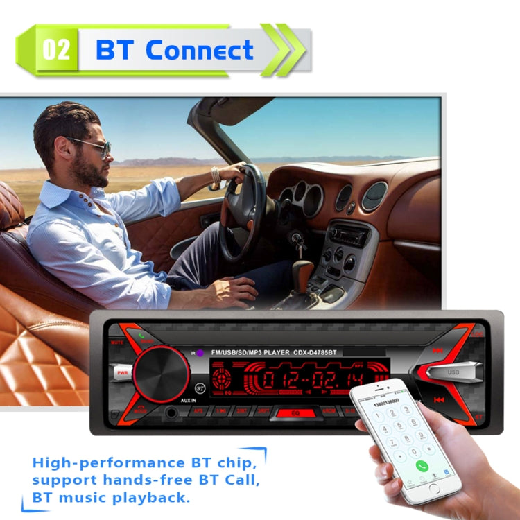 D4785 Car Audio FM Radio Stereo Receiver Bluetooth Call Music MP3 Player, Support USB / SD Card / AUX, with 7 Colors Light