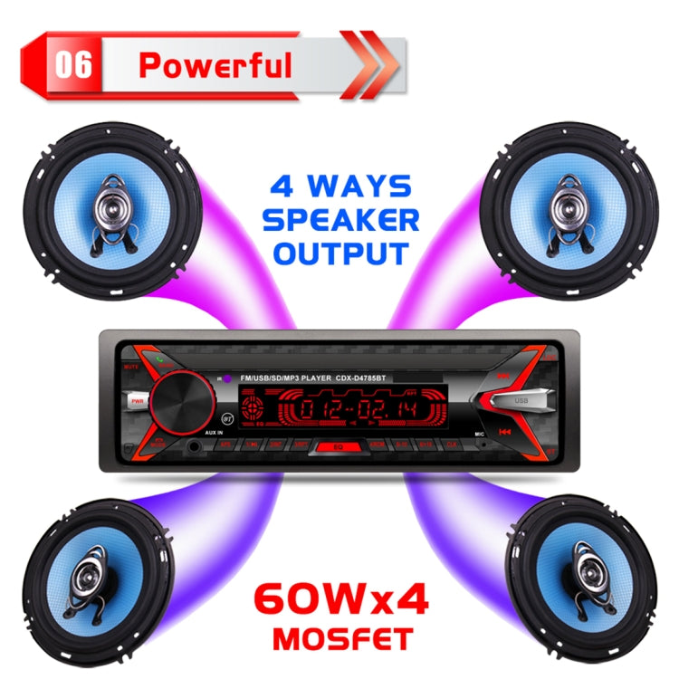 D4785 Car Audio FM Radio Stereo Receiver Bluetooth Call Music MP3 Player, Support USB / SD Card / AUX, with 7 Colors Light