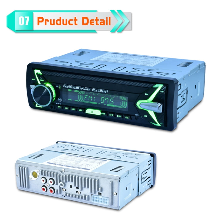 D4785 Car Audio FM Radio Stereo Receiver Bluetooth Call Music MP3 Player, Support USB / SD Card / AUX, with 7 Colors Light