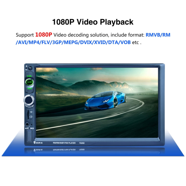 7025D 7 inch HD Touchscreen Double Din Stereo Car Receiver MP5 Player, with Bluetooth/FM/USB/TF, Support Rear View