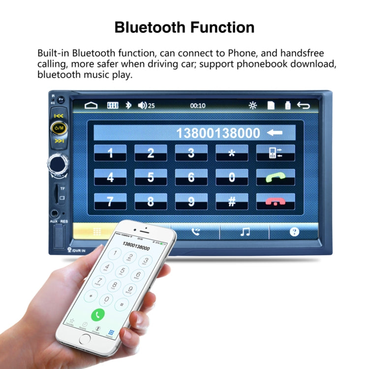 7025D 7 inch HD Touchscreen Double Din Stereo Car Receiver MP5 Player, with Bluetooth/FM/USB/TF, Support Rear View