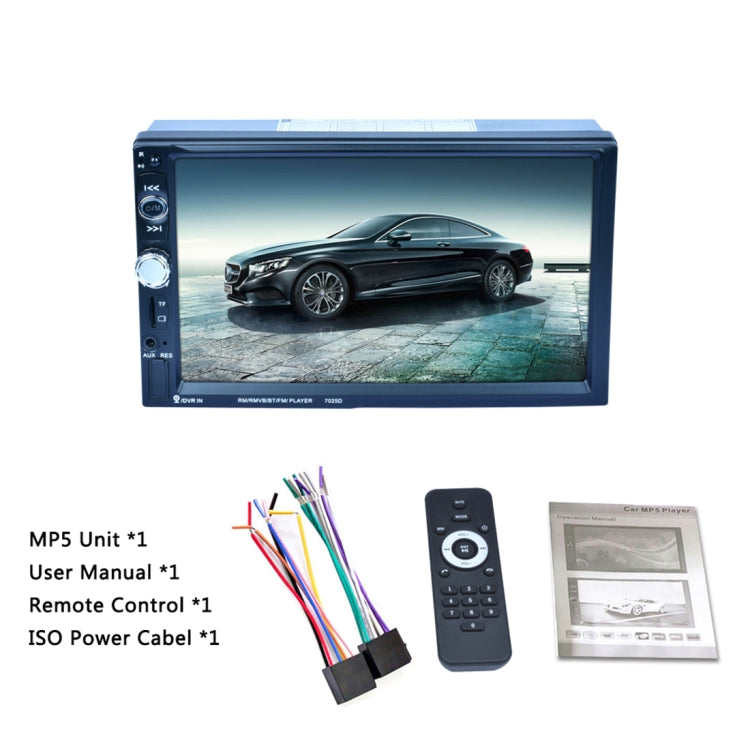 7025D 7 inch HD Touchscreen Double Din Stereo Car Receiver MP5 Player, with Bluetooth/FM/USB/TF, Support Rear View