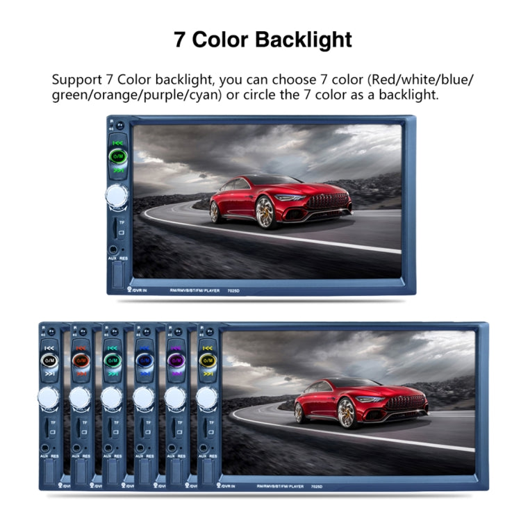 7025D 7 inch HD Touchscreen Double Din Stereo Car Receiver MP5 Player, with Bluetooth/FM/USB/TF, Support Rear View