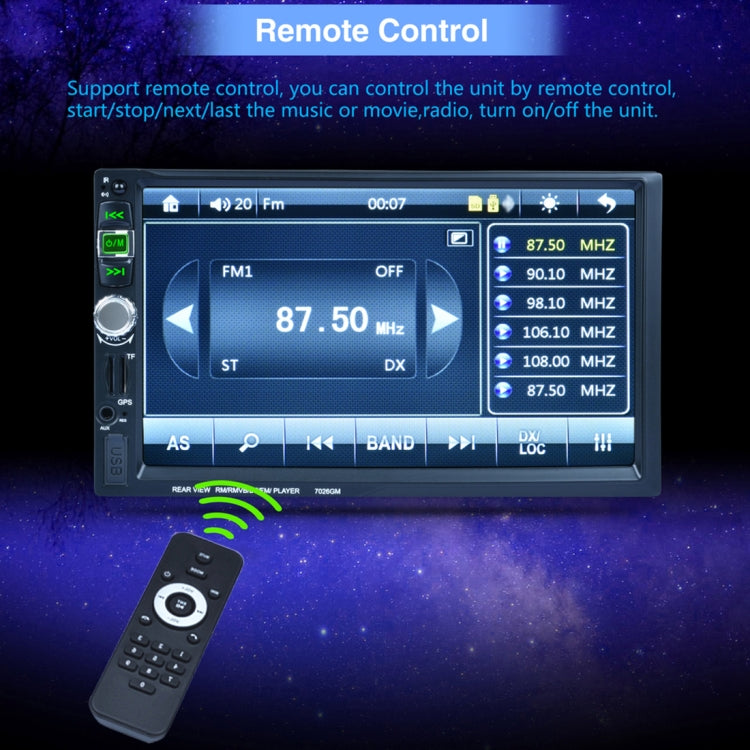 7026GM 7 inch 1080P HD Touchscreen Double Din Stereo Car Receiver MP5 Player, with Bluetooth / USB / TF / GPS, Support Rear View