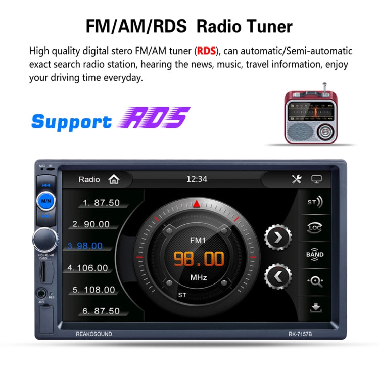 7157B 7 inch 1080P HD Touchscreen Double Din Stereo Car Receiver MP5 Player, Support Rear View & AM FM RDS & Bluetooth & U-disk TF Card