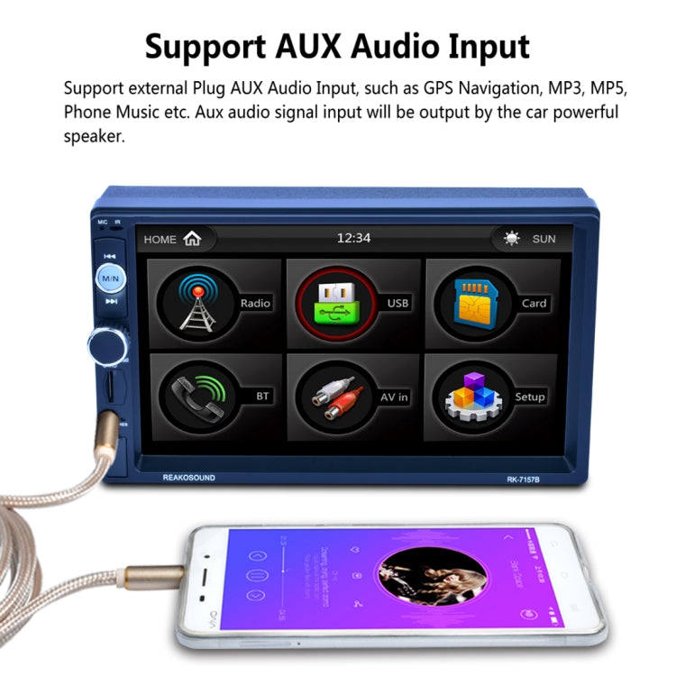 7157B 7 inch 1080P HD Touchscreen Double Din Stereo Car Receiver MP5 Player, Support Rear View & AM FM RDS & Bluetooth & U-disk TF Card