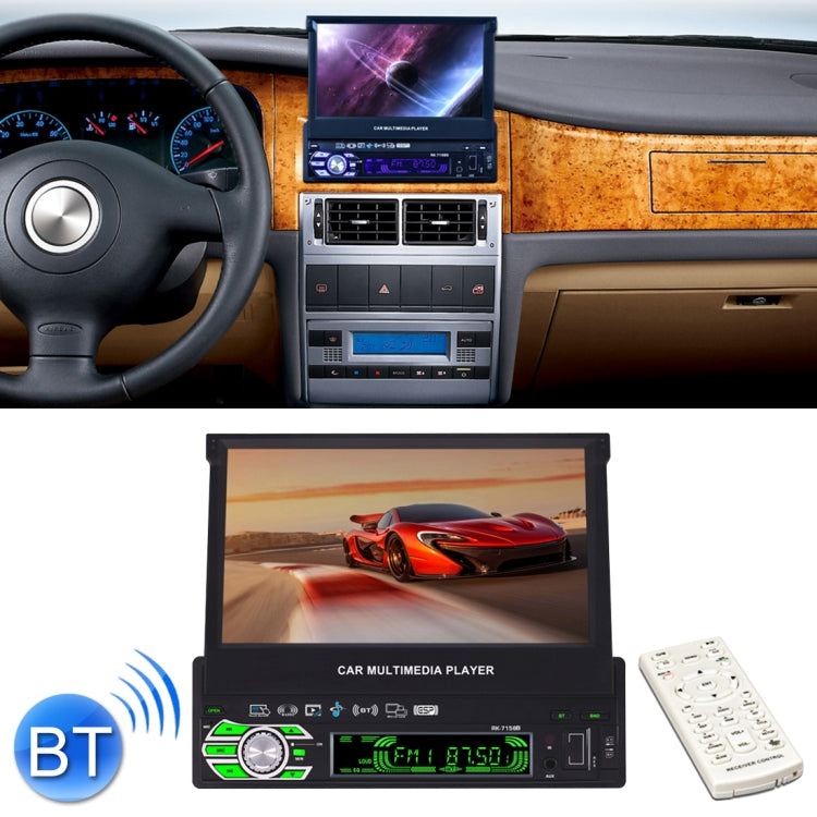 RK-7158B Single Din Auto Retractable Screen 7 inch 1080P HD Car Stereo Radio MP5 FM Player In-Dash Head Unit, with Bluetooth / AUX / Rear View