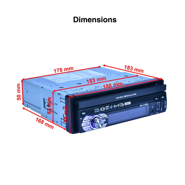 RK-7158B Single Din Auto Retractable Screen 7 inch 1080P HD Car Stereo Radio MP5 FM Player In-Dash Head Unit, with Bluetooth / AUX / Rear View