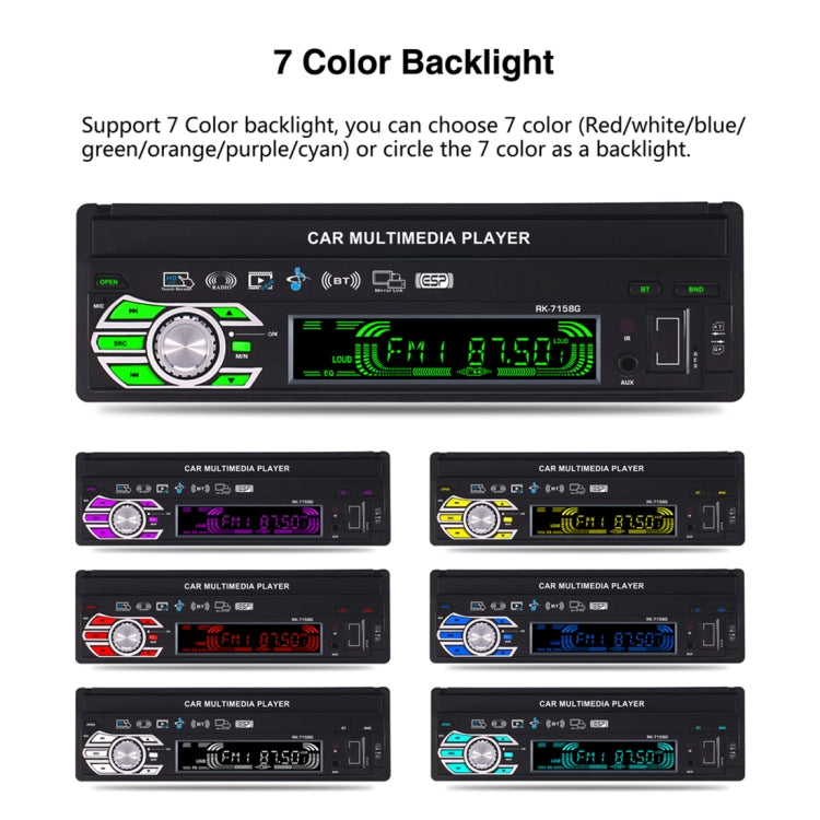 RK-7158G HD 7 inch Single Din Car MP3 MP5 Player GPS Navigation Bluetooth Touch Stereo Radio, with Rear View Function