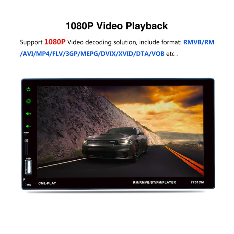 7701 7 inch 1080P HD Touchscreen Double Din Stereo Car Receiver MP5 Player, Link with Android Phone, Support Bluetooth / USB / TF / FM / Rear View / DVR In