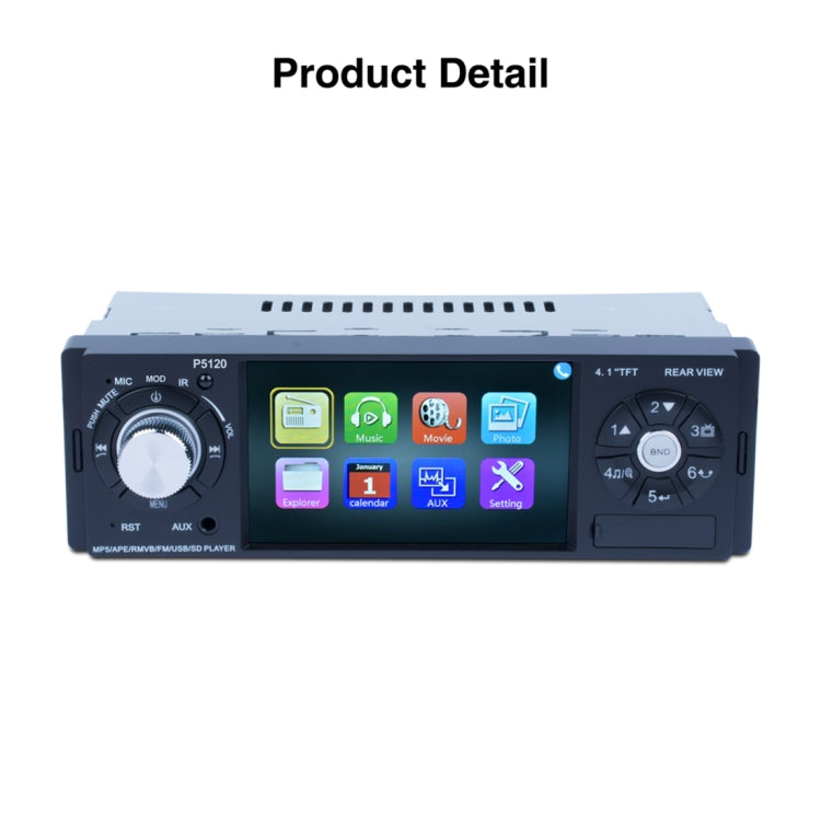 P5120 Single Din 4.1 inch HD Digital Car Stereo Radio MP5 Audio Player, Support FM / Bluetooth / USB / TF / Rear View / Steering Wheel Controls