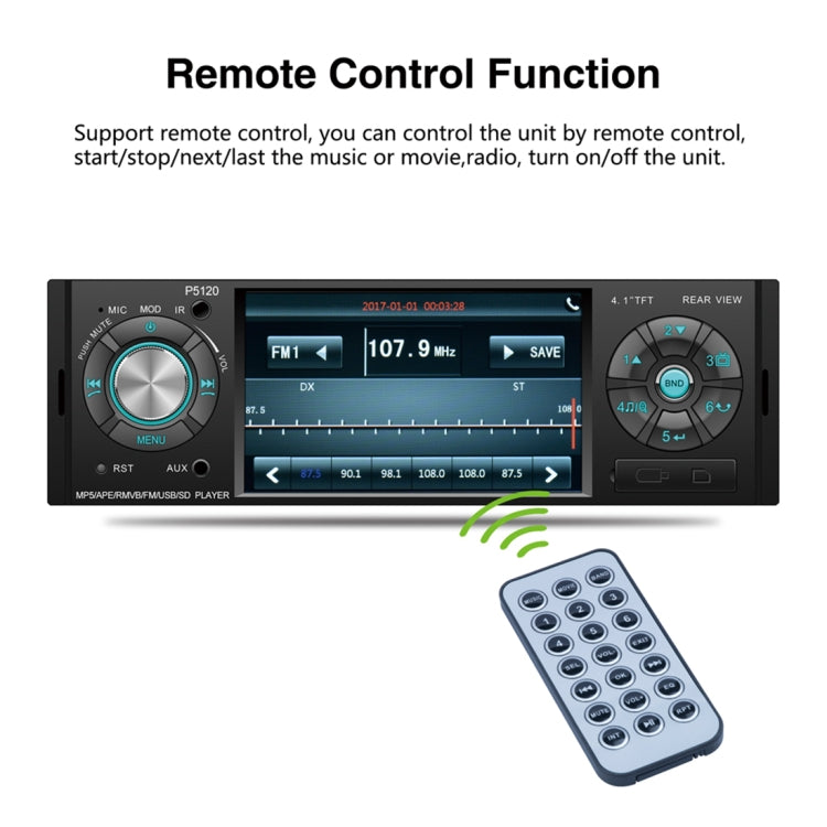 P5120 Single Din 4.1 inch HD Digital Car Stereo Radio MP5 Audio Player, Support FM / Bluetooth / USB / TF / Rear View / Steering Wheel Controls