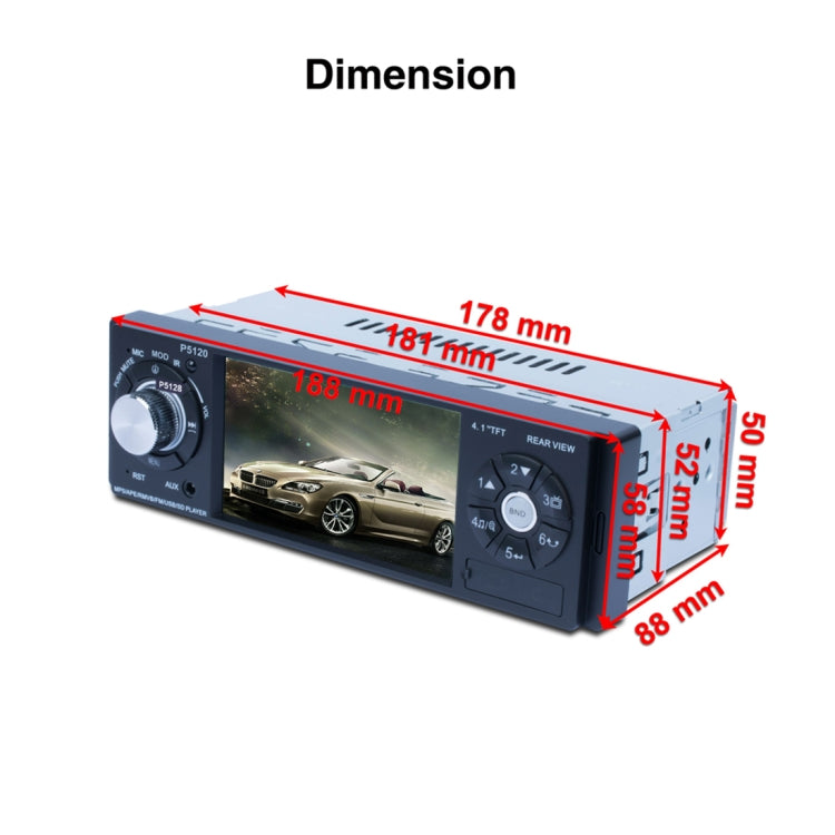 P5120 Single Din 4.1 inch HD Digital Car Stereo Radio MP5 Audio Player, Support FM / Bluetooth / USB / TF / Rear View / Steering Wheel Controls