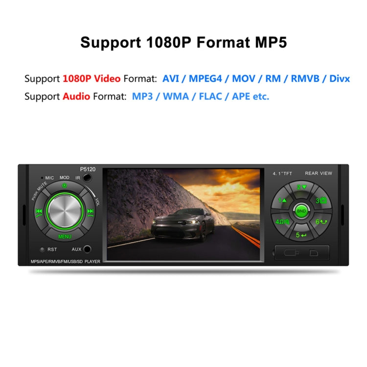 P5120 Single Din 4.1 inch HD Digital Car Stereo Radio MP5 Audio Player, Support FM / Bluetooth / USB / TF / Rear View / Steering Wheel Controls
