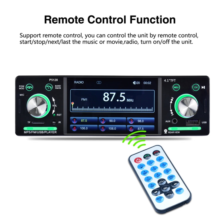 P5128 Single Din 4.1 inch HD Digital Car Stereo Radio MP5 Audio Player, Support FM / Bluetooth / USB / TF / Rear View / AUX